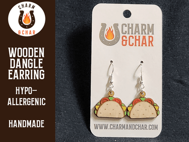 Taco Wood Dangle Earrings - Food Fashion Earring - Dangle Earring - Charm and Char
